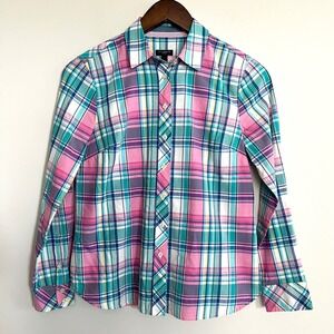 Talbots Petites Women Plaid Cotton Button Down Shirt Size P Long Sleeve
